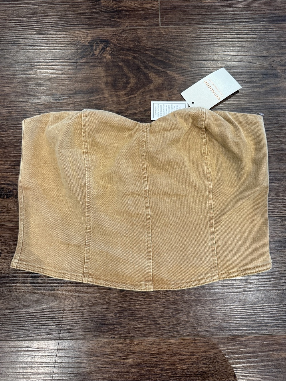 eesome Strapless Corset-Style Skirt Top in Camel Tan